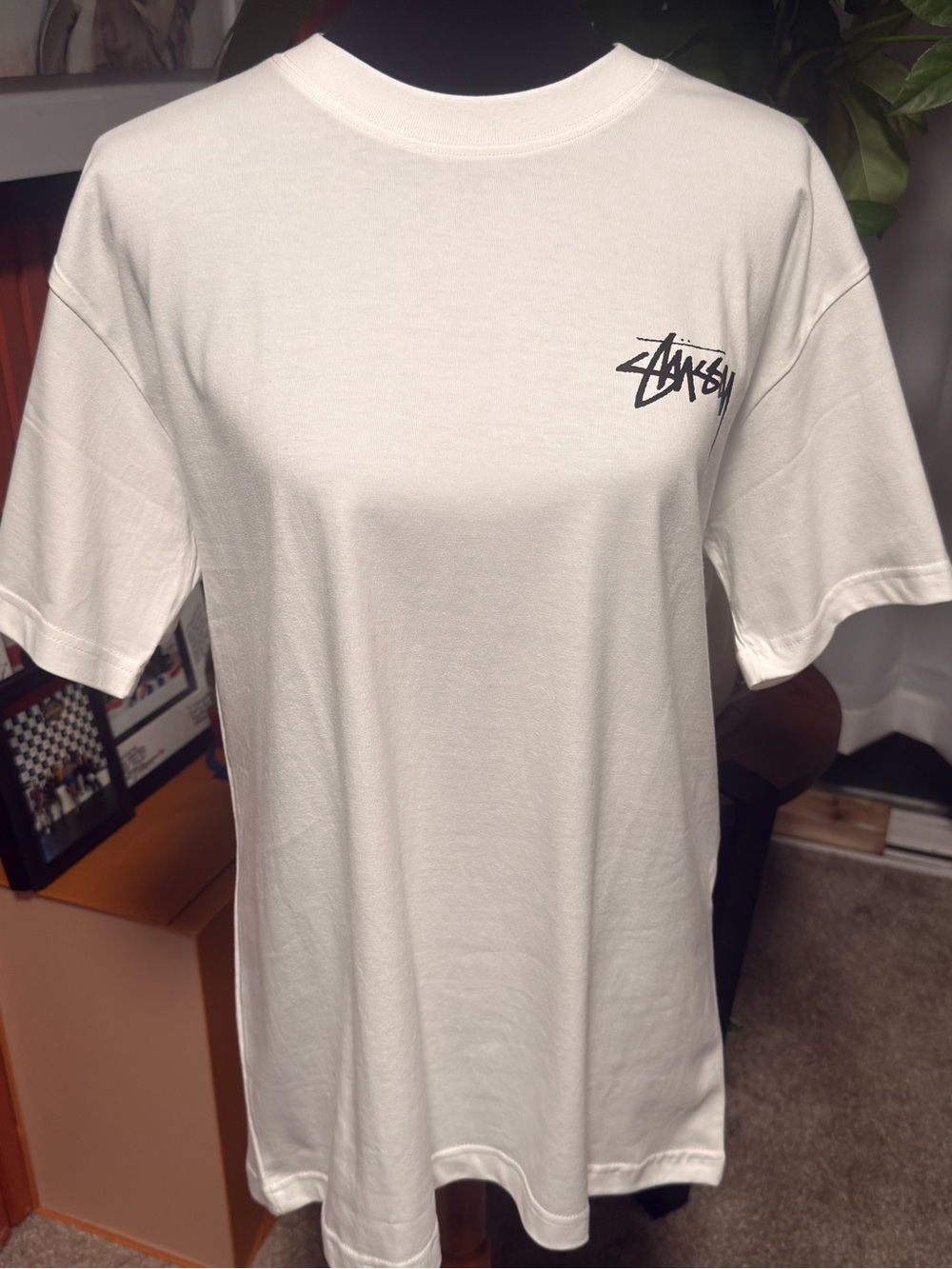 Stussy White Graphic Logo T-Shirt for Men